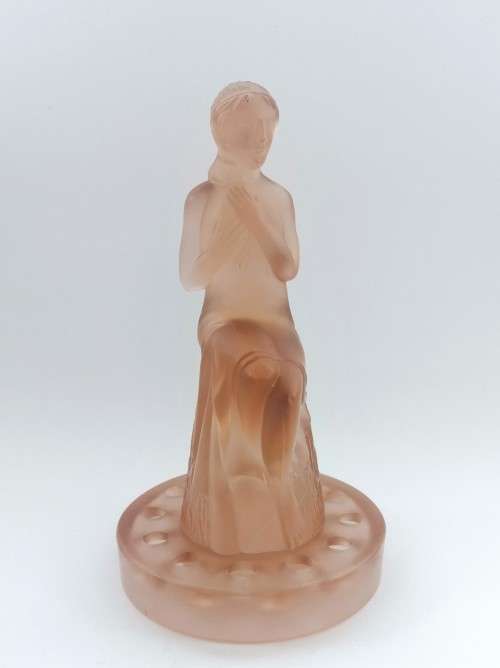 Large Draped Lady frosted pink Flower Frog Posy by Cambridge Glass Co.