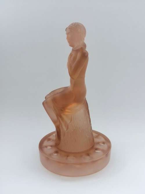 Large Draped Lady frosted pink Flower Frog Posy by Cambridge Glass Co.