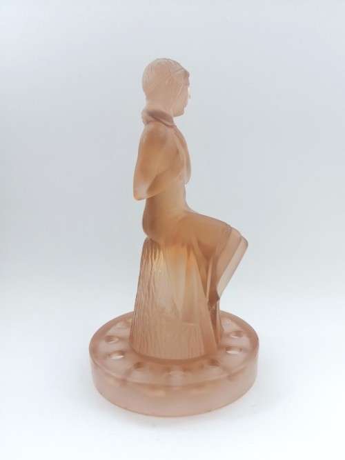 Large Draped Lady frosted pink Flower Frog Posy by Cambridge Glass Co.