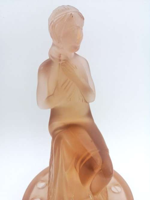 Large Draped Lady frosted pink Flower Frog Posy by Cambridge Glass Co.