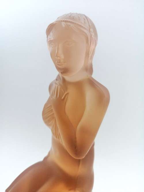 Large Draped Lady frosted pink Flower Frog Posy by Cambridge Glass Co.