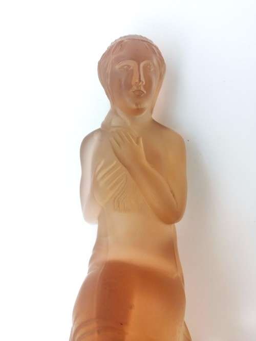 Large Draped Lady frosted pink Flower Frog Posy by Cambridge Glass Co.
