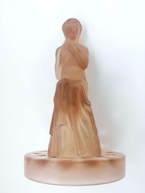 Large Draped Lady frosted pink Flower Frog Posy by Cambridge Glass Co.