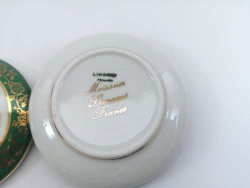Limoges Meissner Fragonard Green and Gold Trinket Box