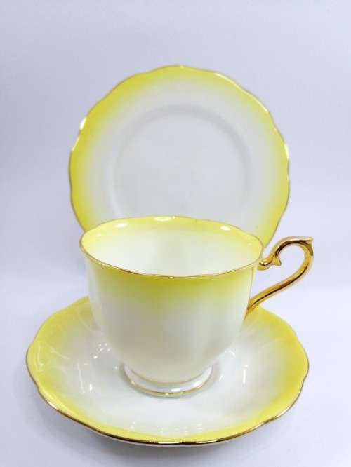 Royal Albert ` RAINBOW ` Yellow Hampton shape Tea Cup Saucer and Plate Fine Bone China England