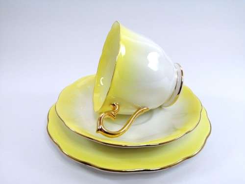 Royal Albert ` RAINBOW ` Yellow Hampton shape Tea Cup Saucer and Plate Fine Bone China England