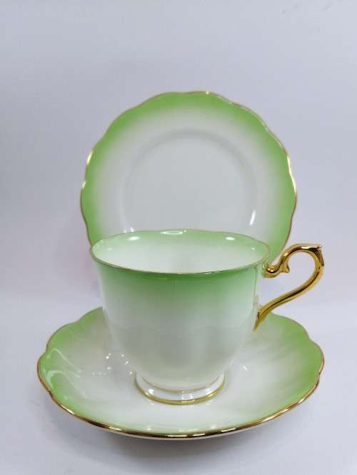 Royal Albert ` RAINBOW ` Green Hampton shape Tea Cup Saucer and Plate Fine Bone China England
