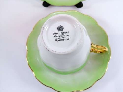 Royal Albert ` RAINBOW ` Green Hampton shape Tea Cup Saucer and Plate Fine Bone China England