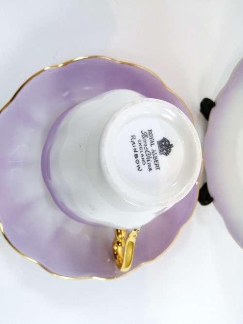 Royal Albert ` RAINBOW ` Lilac Hampton shape Tea Cup Saucer and Plate Fine Bone China England