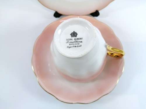 Royal Albert ` RAINBOW ` Pink Hampton shape Tea Cup Saucer and Plate Fine Bone China England