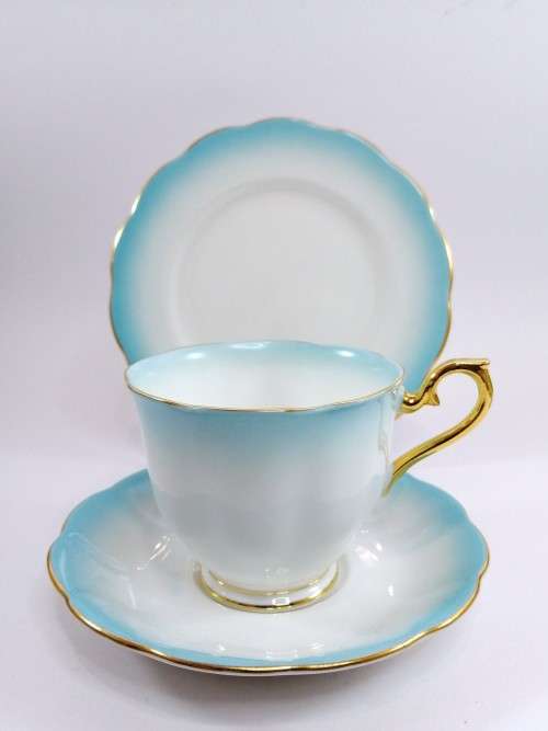 Royal Albert ` RAINBOW ` Light Blue Hampton shape Tea Cup Saucer and Plate Fine Bone China England