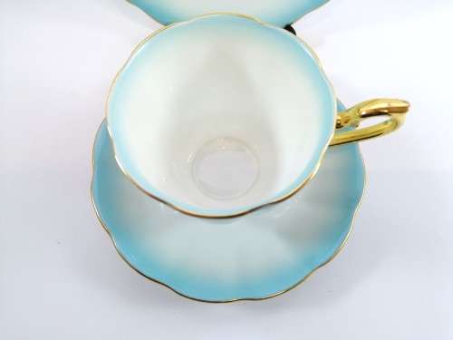 Royal Albert ` RAINBOW ` Light Blue Hampton shape Tea Cup Saucer and Plate Fine Bone China England