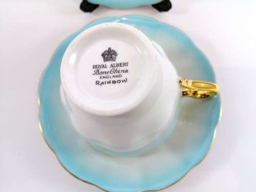 Royal Albert ` RAINBOW ` Light Blue Hampton shape Tea Cup Saucer and Plate Fine Bone China England