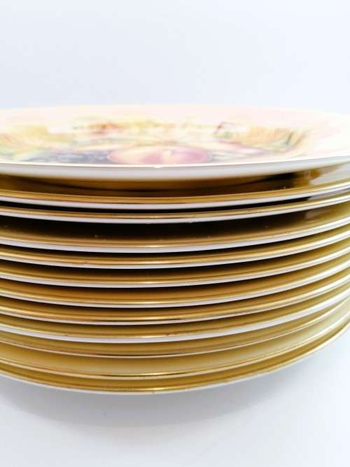 Aynsley Orchard Gold Still Life Fruit Pattern 12 Side Plates