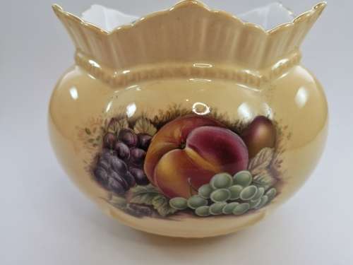 Aynsley orchard gold bone china porcelain Rose Bowl with Brass Flower Frog  in the Orchard Gold