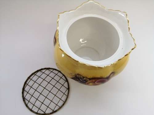 Aynsley orchard gold bone china porcelain Rose Bowl with Brass Flower Frog  in the Orchard Gold