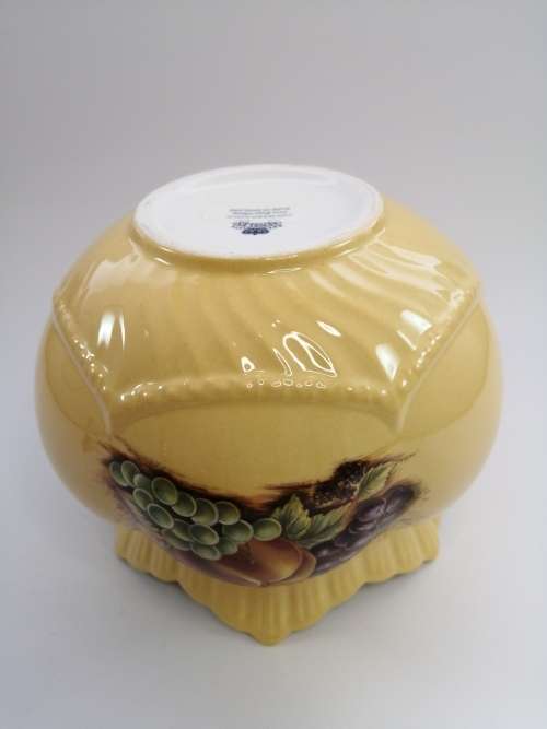 Aynsley orchard gold bone china porcelain Rose Bowl with Brass Flower Frog  in the Orchard Gold