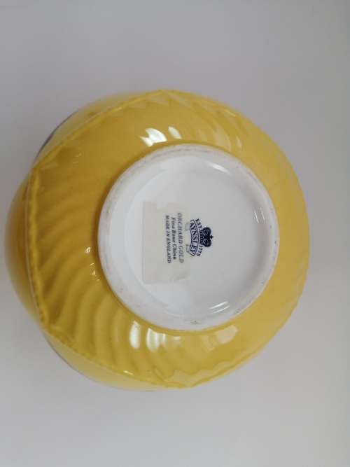 Aynsley orchard gold bone china porcelain Rose Bowl with Brass Flower Frog  in the Orchard Gold