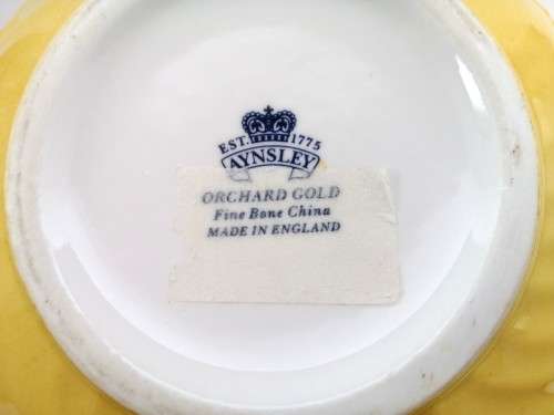 Aynsley orchard gold bone china porcelain Rose Bowl with Brass Flower Frog  in the Orchard Gold