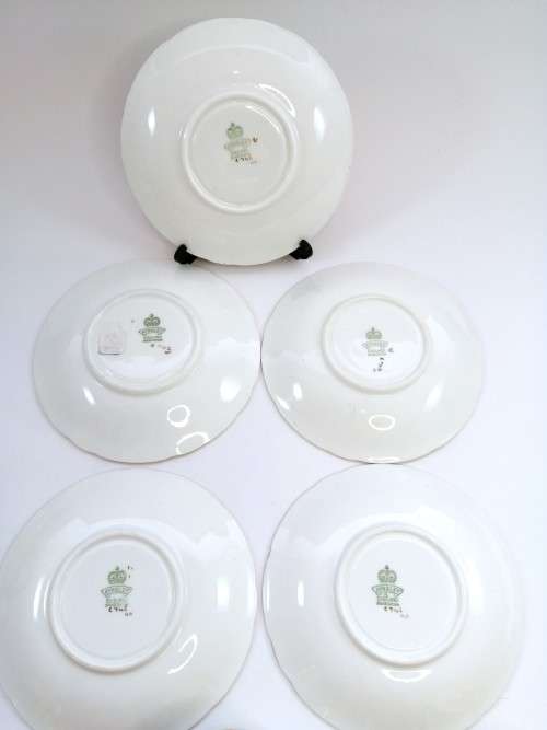 Vintage Aynsley Orchard Gold Fruits Demitasse four Cups & five Saucers Signed N. Brunt