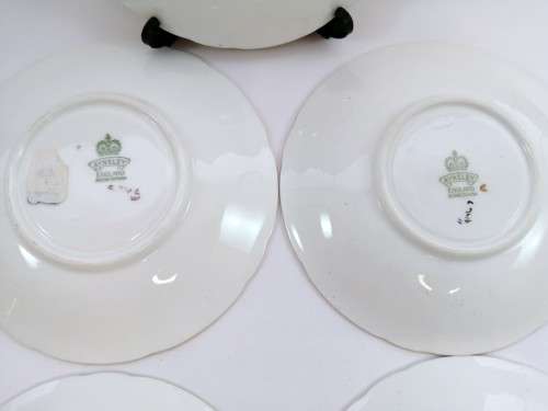 Vintage Aynsley Orchard Gold Fruits Demitasse four Cups & five Saucers Signed N. Brunt