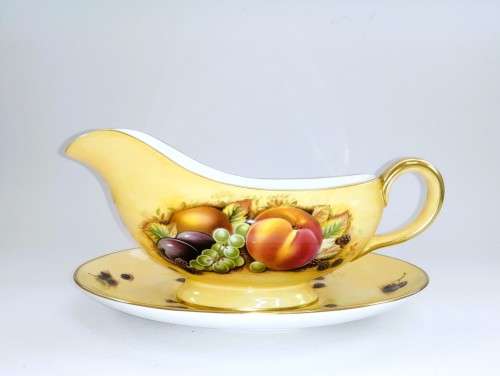 Aynsley orchard gold bone china porcelain Gravy Boat & Stand in the Orchard Gold