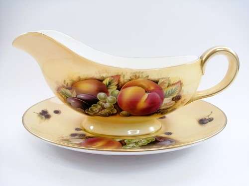 Aynsley orchard gold bone china porcelain Gravy Boat & Stand in the Orchard Gold