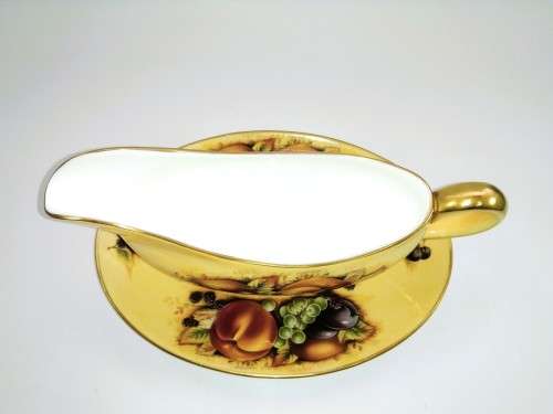 Aynsley orchard gold bone china porcelain Gravy Boat & Stand in the Orchard Gold