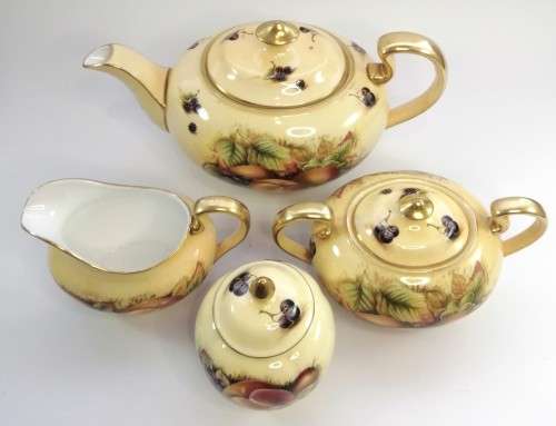 Aynsley Orchard Gold Teapot, Sugar Bowl, Milk Jug Set plus pot