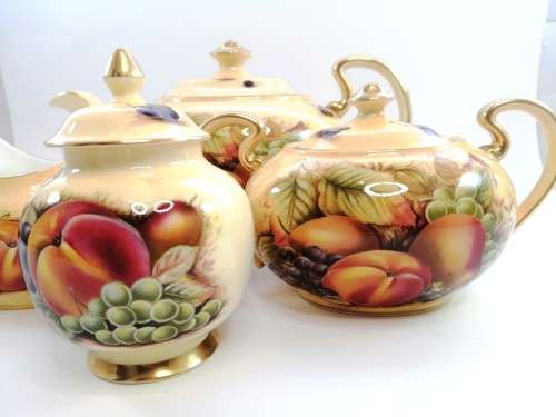 Aynsley Orchard Gold Teapot, Sugar Bowl, Milk Jug Set plus pot