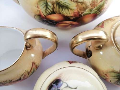 Aynsley Orchard Gold Teapot, Sugar Bowl, Milk Jug Set plus pot