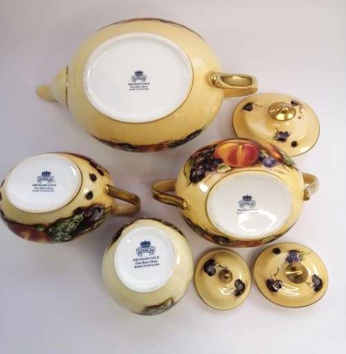 Aynsley Orchard Gold Teapot, Sugar Bowl, Milk Jug Set plus pot