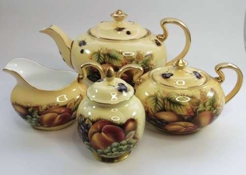 Aynsley Orchard Gold Teapot, Sugar Bowl, Milk Jug Set plus pot