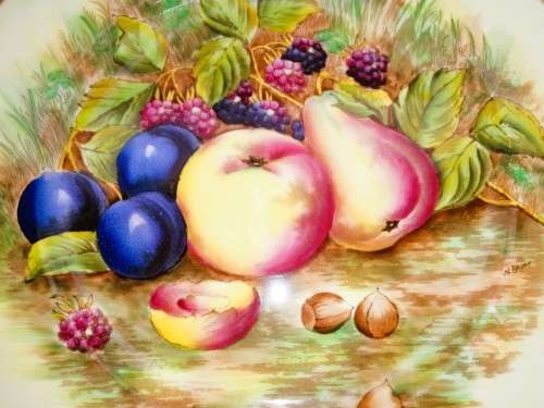 Aynsley Signed N. Brunt Orchard Gold Fruit Serving Plate Numbered Plate 7956