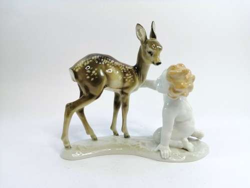 KARL TUTTER HUTSCHENREUTHER Rare Fine Porcelain Figurine Bambi Angel Cherub Antique Signed