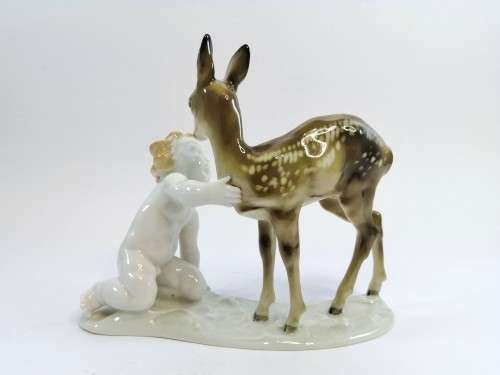 KARL TUTTER HUTSCHENREUTHER Rare Fine Porcelain Figurine Bambi Angel Cherub Antique Signed
