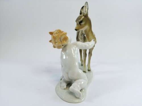 KARL TUTTER HUTSCHENREUTHER Rare Fine Porcelain Figurine Bambi Angel Cherub Antique Signed
