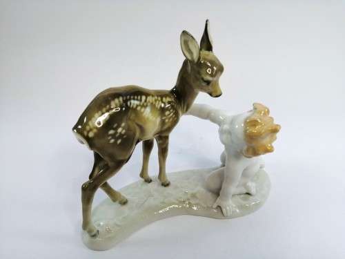 KARL TUTTER HUTSCHENREUTHER Rare Fine Porcelain Figurine Bambi Angel Cherub Antique Signed