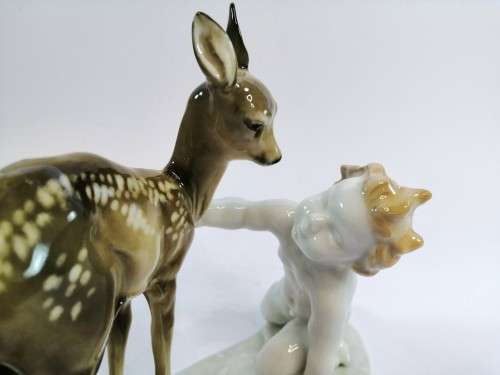 KARL TUTTER HUTSCHENREUTHER Rare Fine Porcelain Figurine Bambi Angel Cherub Antique Signed