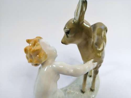 KARL TUTTER HUTSCHENREUTHER Rare Fine Porcelain Figurine Bambi Angel Cherub Antique Signed