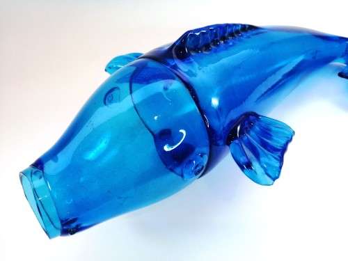 Huge 41cm Blue Blown Glass Koi Fish
