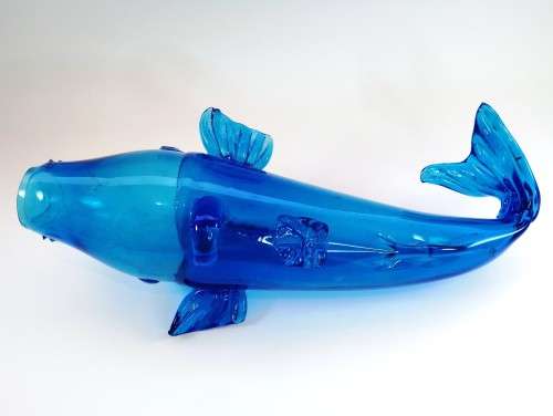 Huge 41cm Blue Blown Glass Koi Fish