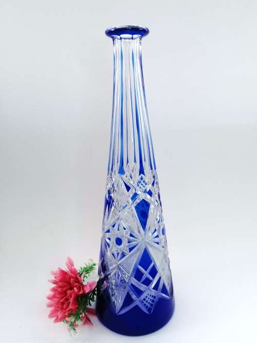 Colalt Blue overlay Baccarat crystal wine decanter, Lagny pattern