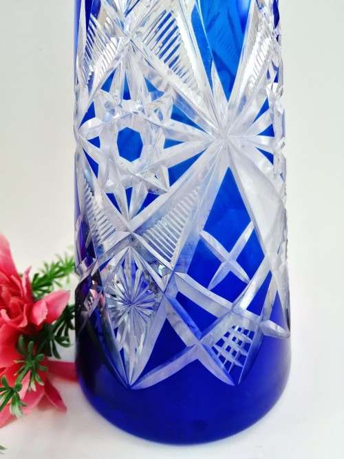 Colalt Blue overlay Baccarat crystal wine decanter, Lagny pattern