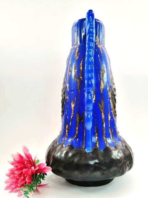 Unusual large glazed ceramic two-handled vase, made in Czechoslovakia