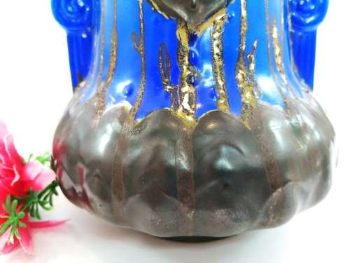 Unusual large glazed ceramic two-handled vase, made in Czechoslovakia