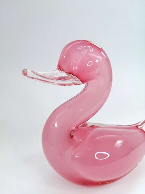 Elegant Murano Sommerso Pink Art Glass Large  Swan Duck Bird