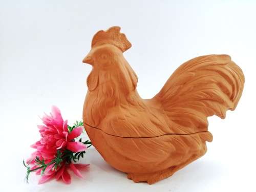 Vintage 1980s ELIZABETH ARDEN ROMA AL FRESCO TERRA COTTA Rooster FIGURAL 2 PCE BOX