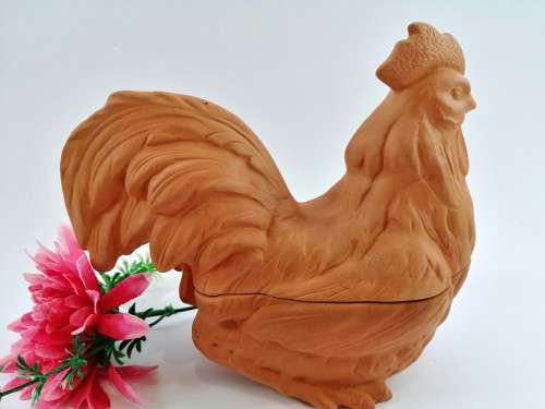 Vintage 1980s ELIZABETH ARDEN ROMA AL FRESCO TERRA COTTA Rooster FIGURAL 2 PCE BOX