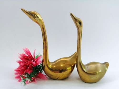 Vintage Pair of Swan Duck Goose Brass Ornament
